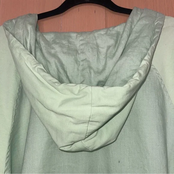 J Jill Linen Cotton Hooded Sweatshirt Light Green Size L Heavy weight Athleisure - Picture 7 of 14
